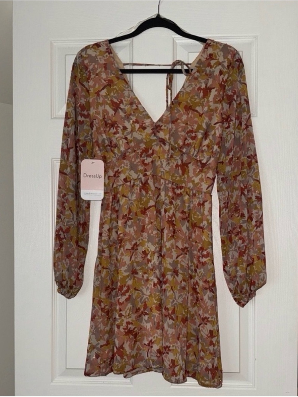 Women's Floral V-Neck Long Sleeve Mini Dress - Rust Multi